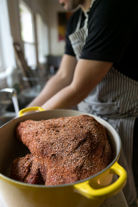 seasoned pork ready to go in the oven