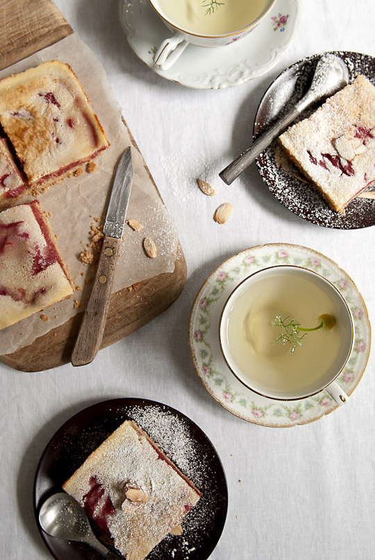 chamomile tea and spelt rhubarb squares