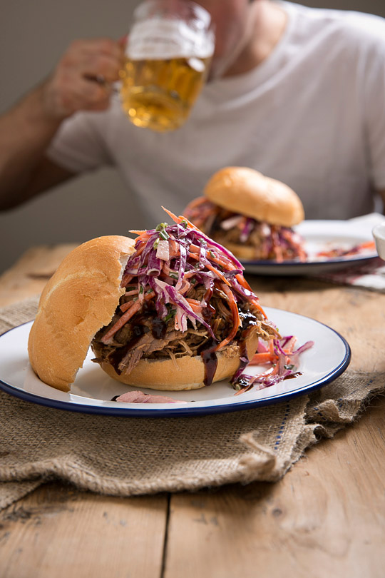 pulled pork and coleslaw sandwich